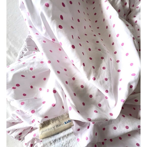 Pottery Barn Kids Crib Toddler Fitted Sheet Pink Polka Dot 100% Organic Cotton - Picture 1 of 8